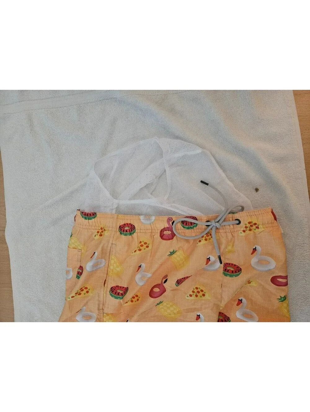 Party Sharks  Men’s XL Swim Board Trunks Orange Flamingo Pizza 6.5
